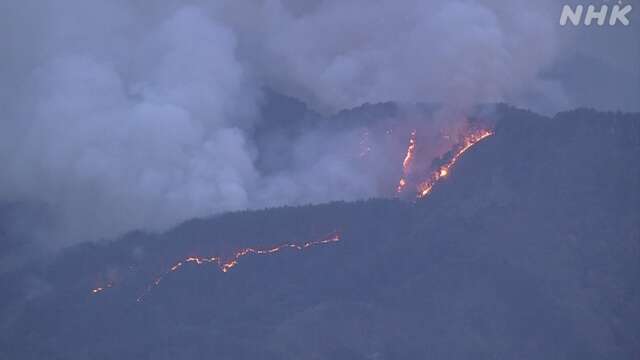 岩手県の山で火事まだ火は消えていない