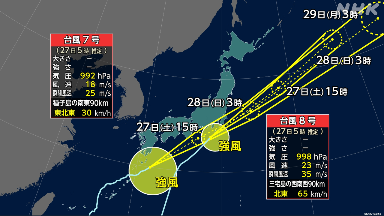 2つの台風が来ている雨と風に気をつけて