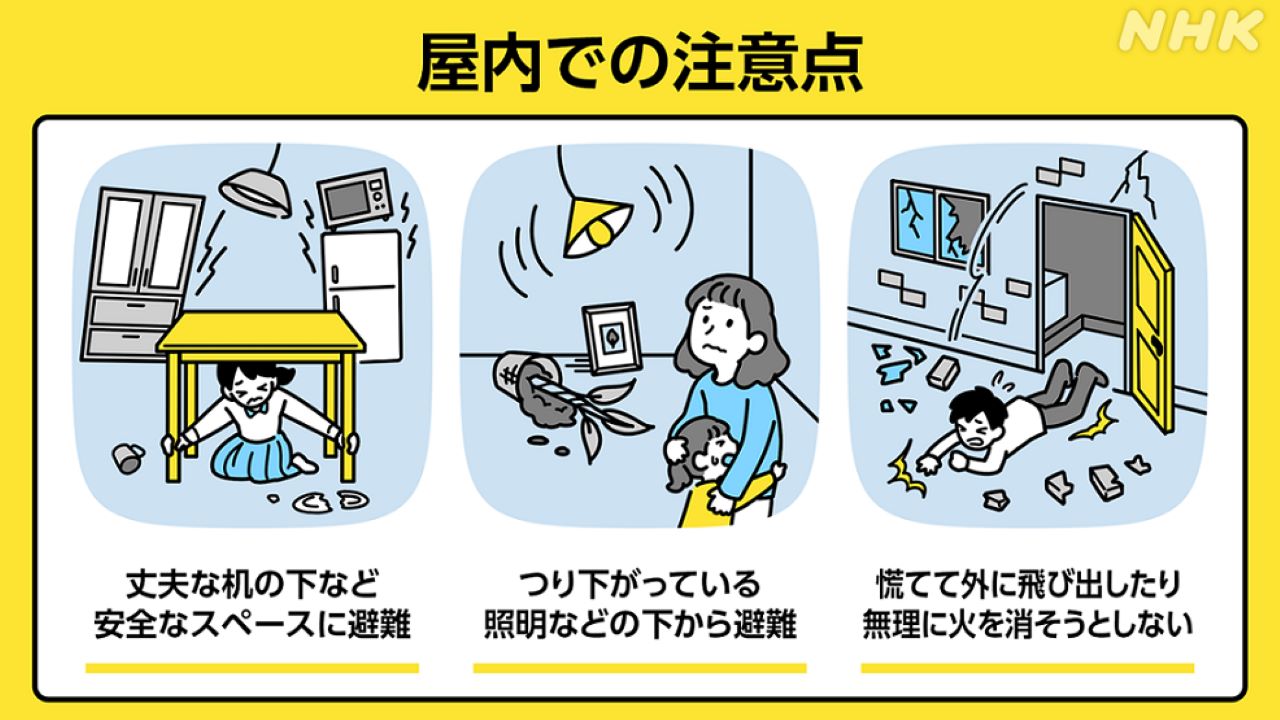 地震のときは頭を守ってください